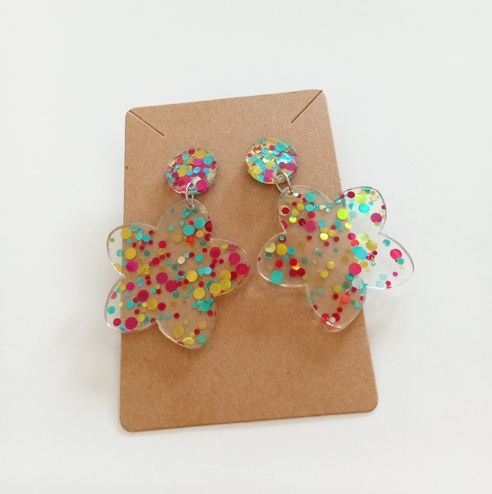 Colorful Glitter Flower Earrings